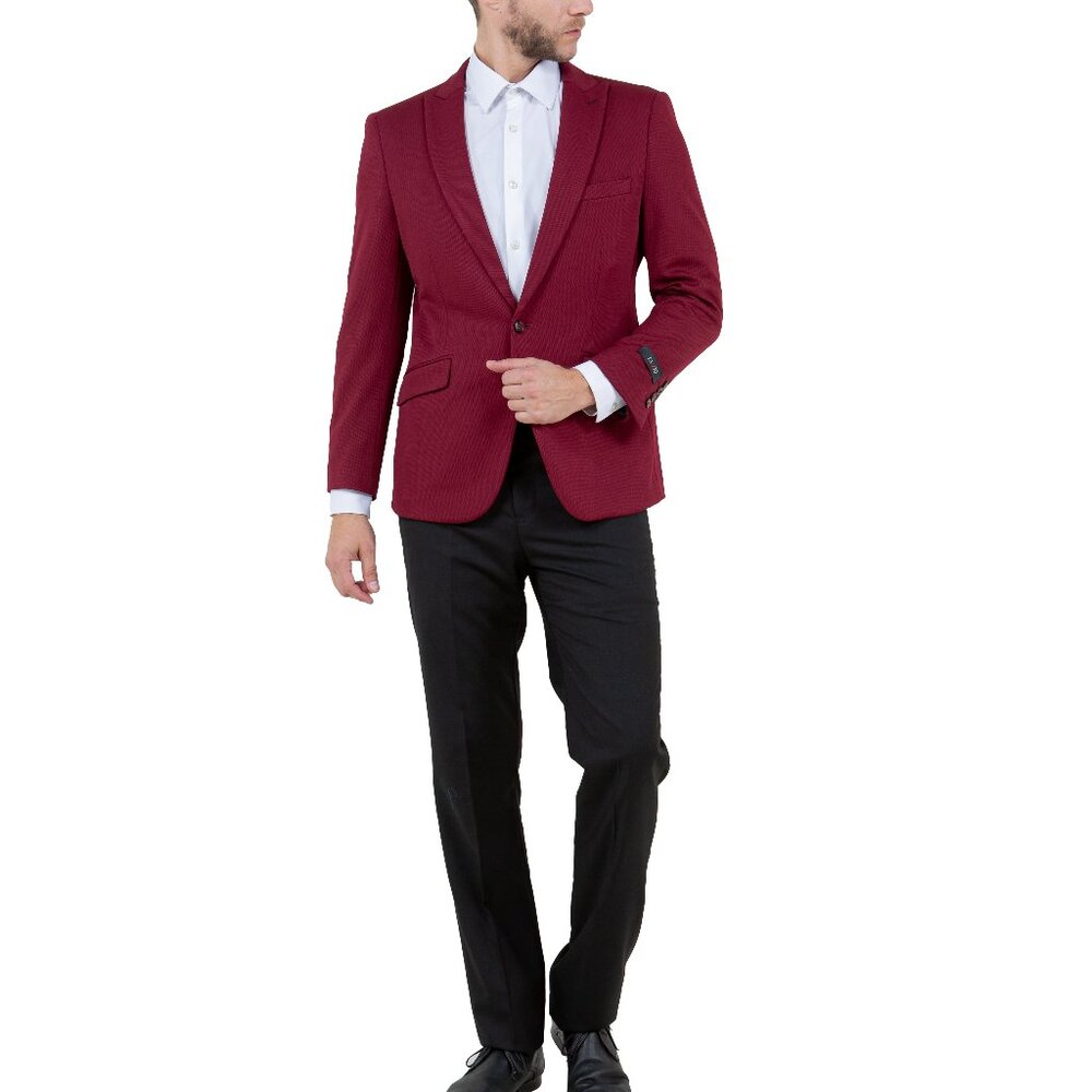 Solid Burgundy Knit Peak Lapel Skinny Fit Men's Jacket